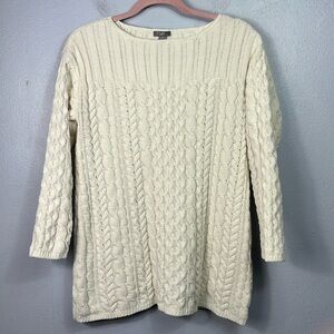 J. Jill Cable Knit Chenille Cream 3/4 Sleeve Boatneck Tunic Sweater Small Petite
